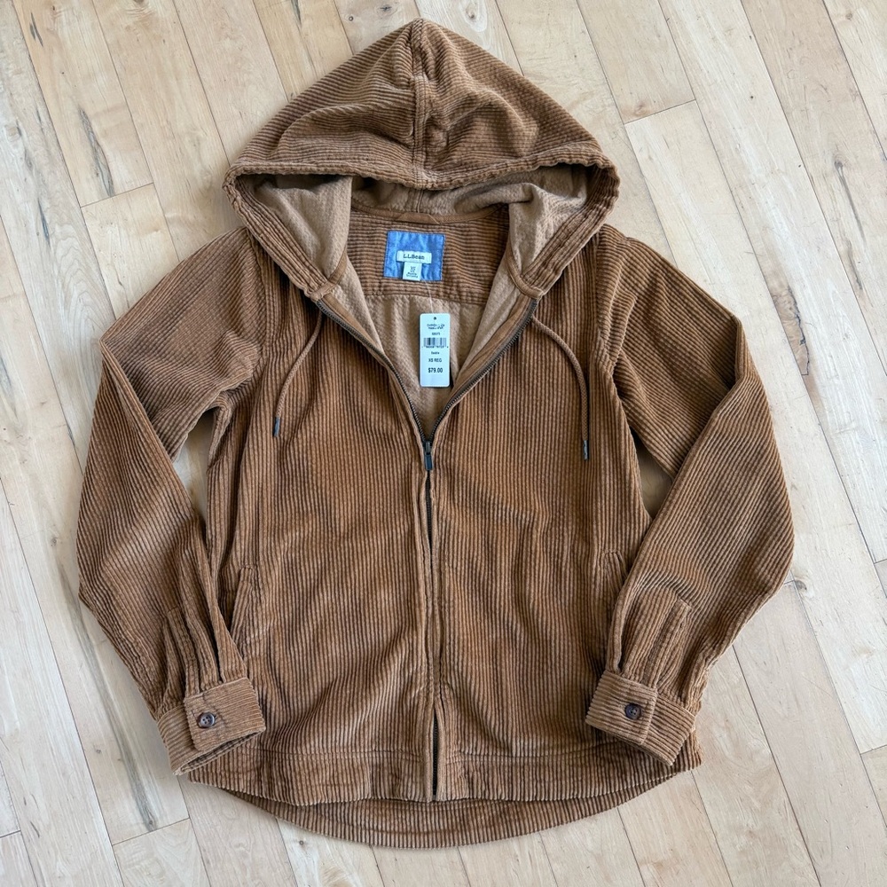 L.L. BEAN Corduroy Soft Full Zip with Pockets in Saddle Brown Size XS